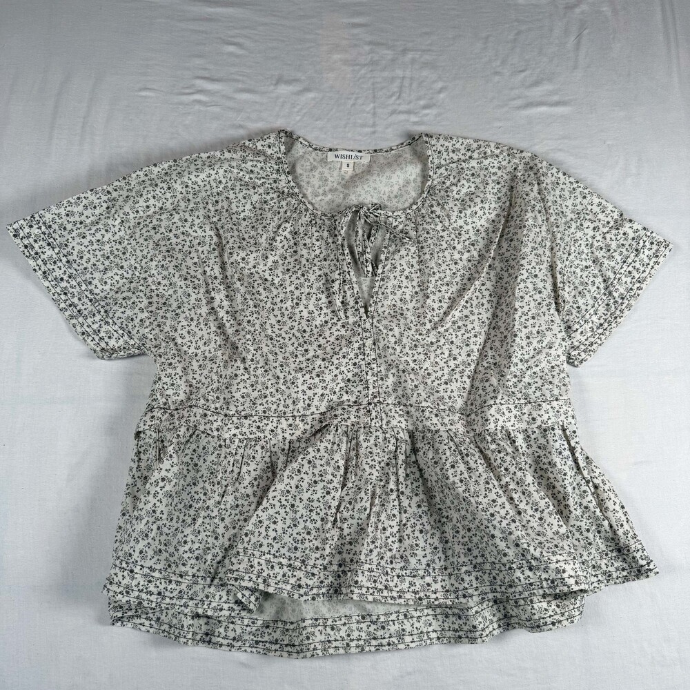 WISHLIST Ditsy Floral Babydoll Peplum 100% Cotton Top – Size Small